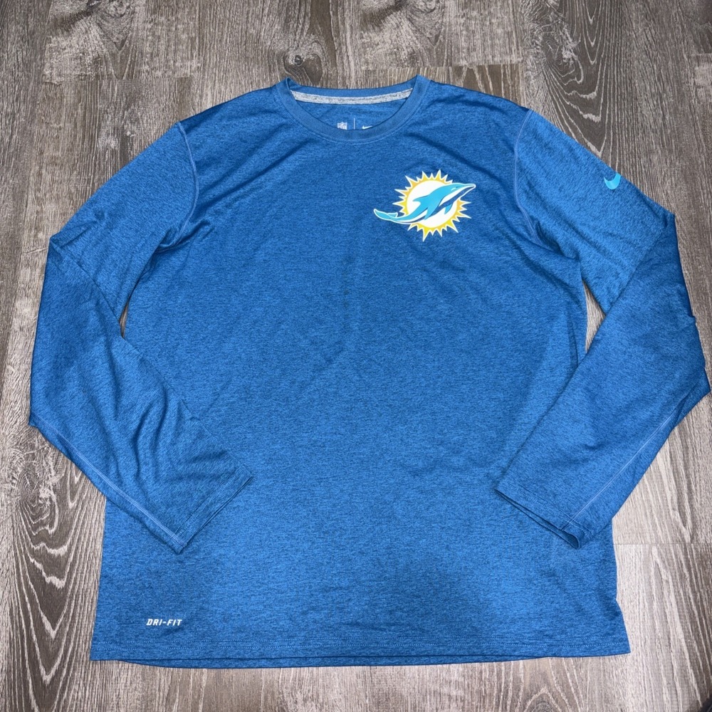 Miami Dolphins Shirt Mens Large Blue NFL Football Nike Dri-FIT Long Sleeve